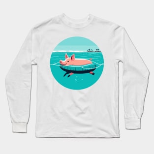 Swimming Pig of the Bahamas Floating in the Sea | Piglet | Travel | Animal | Cruise | Vacation | Beach | Sumer | Cute Long Sleeve T-Shirt